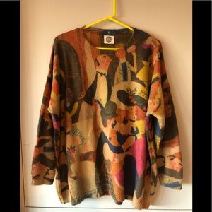 Vintage-Inspired Multicolor Crewneck Sweater - Abstract Print